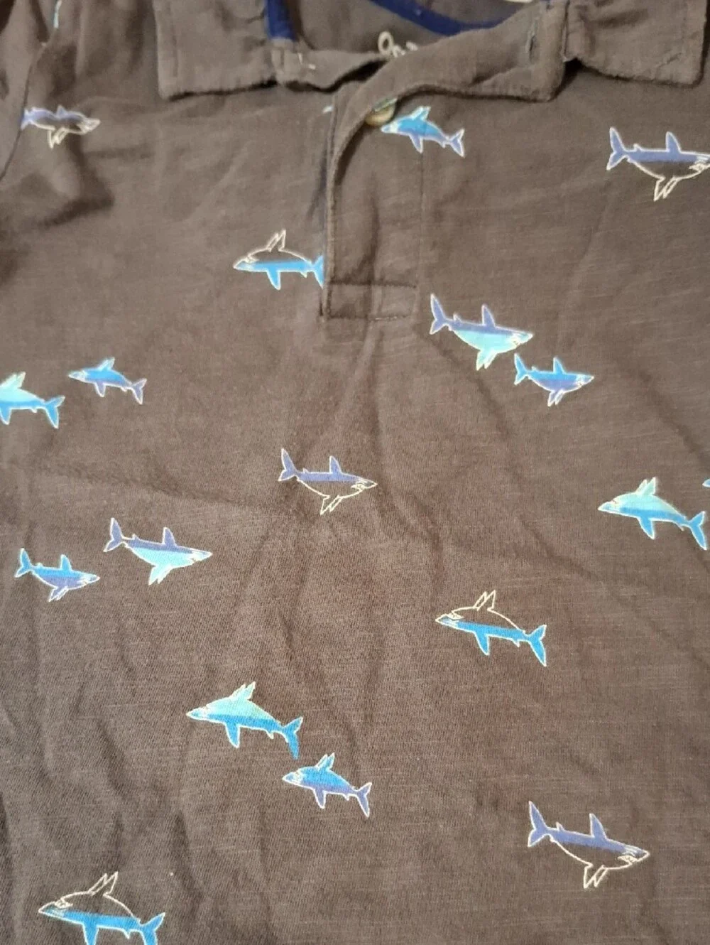 OshKosh B'gosh Charcoal Polo with Blue Shark Print